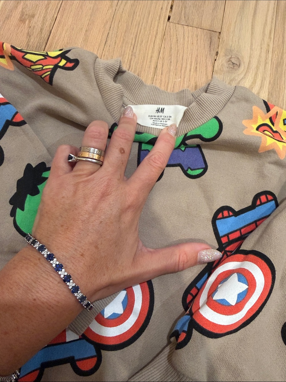 H&M Kids Beige Sweatshirt with Bold Multicolor Superhero Prints